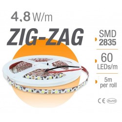 Tira LED 5 mts Flexible ZIG-ZAG 24W 300 Led SMD 2835 IP20 Blanco Cálido, Alta Luminosidad